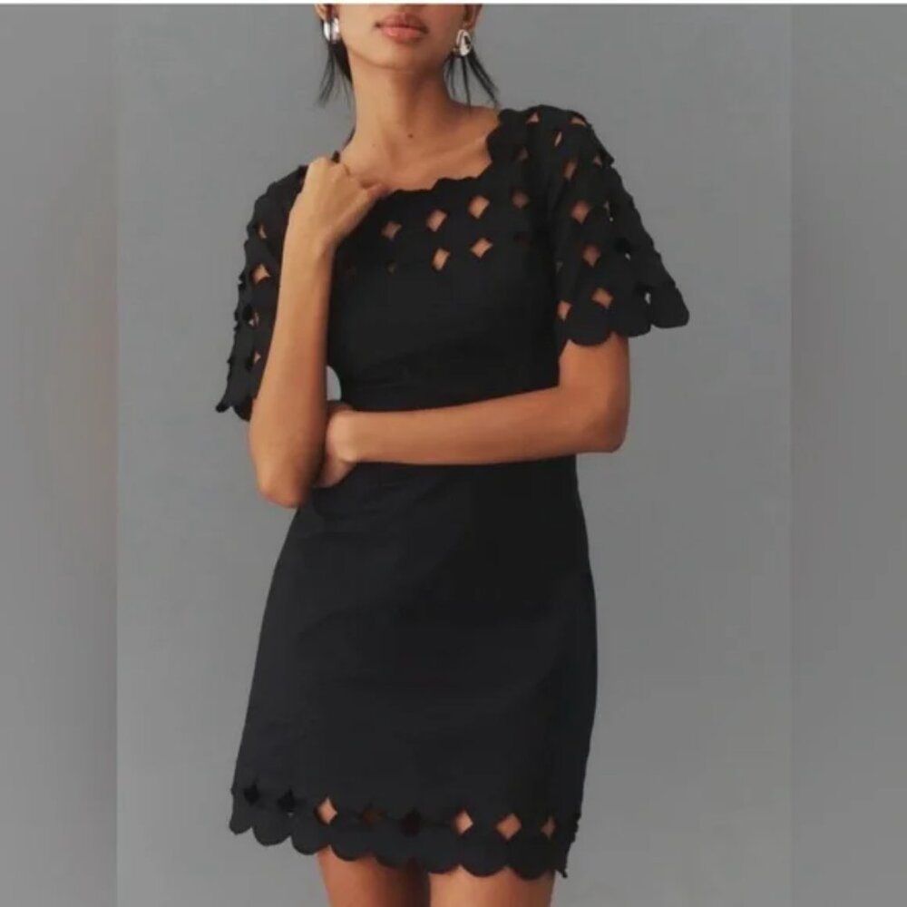 Anthropologie Size 24W Cutwork Mini Dress Black